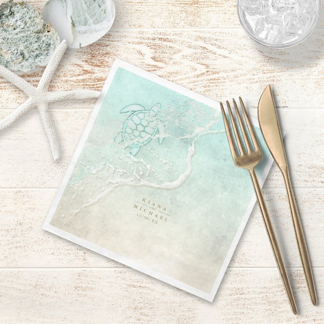 Sea Foam Beach Wedding Turtle ID837 Napkin (Creator Uploaded)