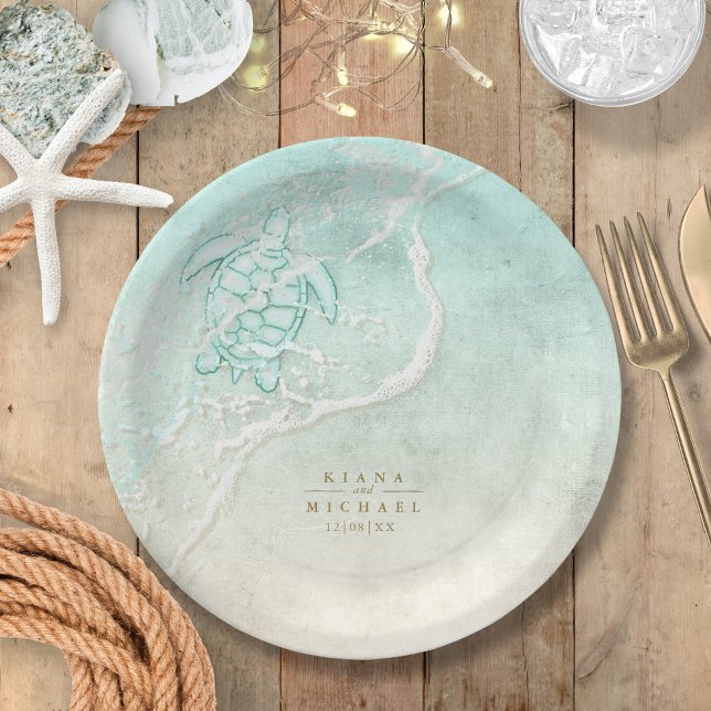 Sea Foam Beach Wedding Turtle ID837 Paper Plate (Creator Uploaded)