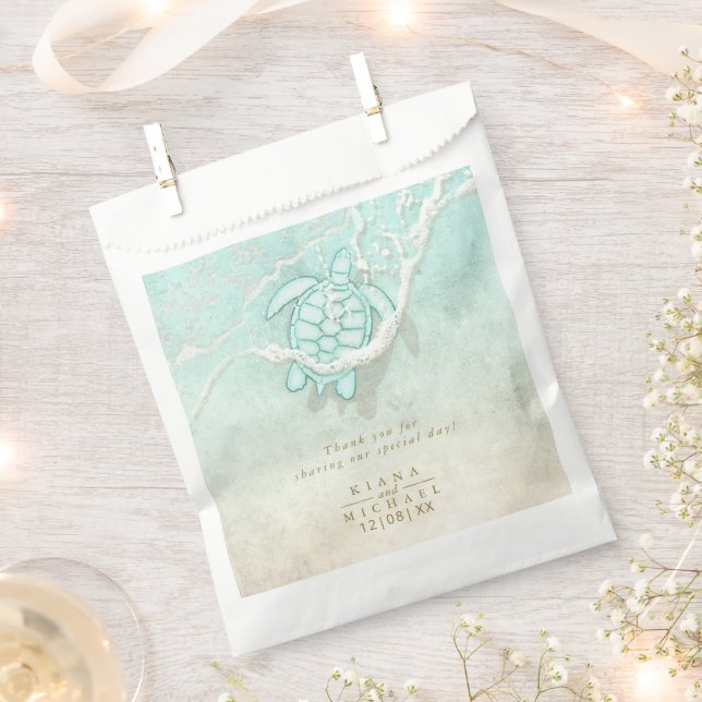 Sea Foam Beach Wedding Turtle Thank You ID837 Favour Bag (Clipped)