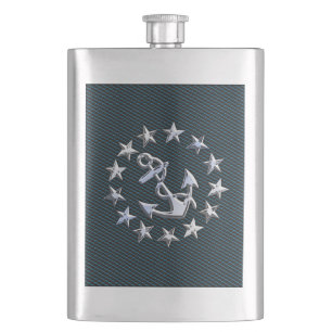 Sea Foam Chrome Yacht Flag Automotive Grille Print Hip Flask