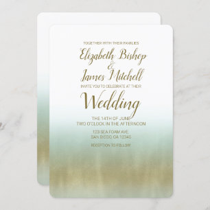 Sea Foam Gold White Elegant Beach Modern Wedding Invitation