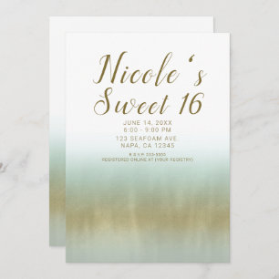 Sea Foam Gold White Elegant Beach Sweet 16 Invitation