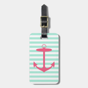 Sea Foam Green and Pink Anchor Luggage Tag