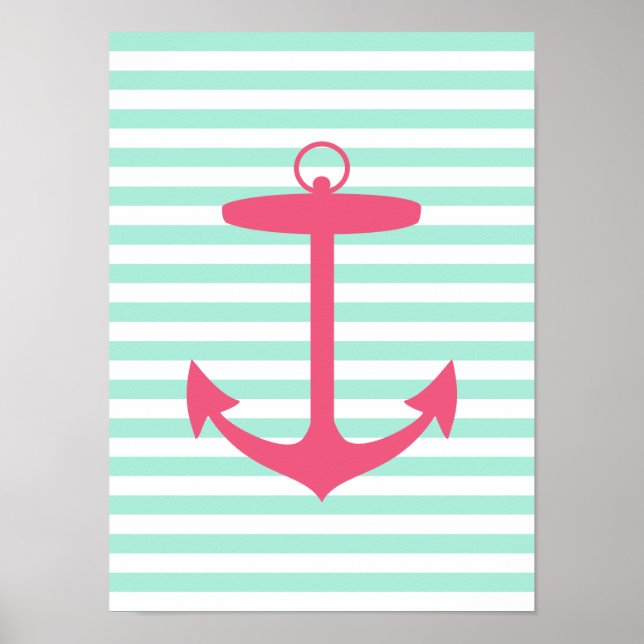 Sea Foam Green and Pink Anchor Poster (Front)