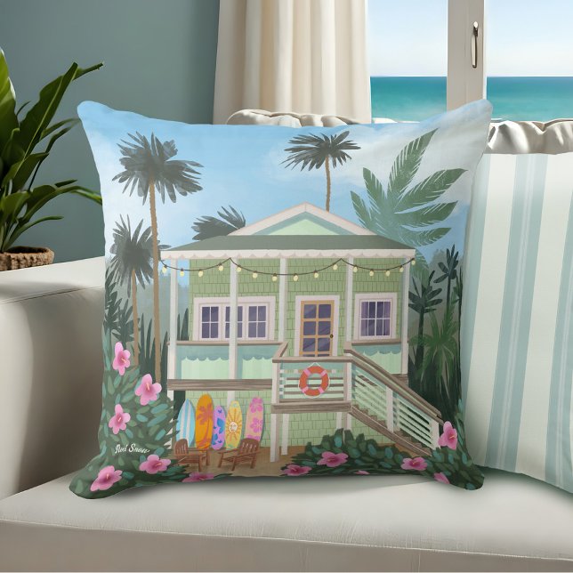 Sea Foam Green Beach House | Cushion (Creator Uploaded)