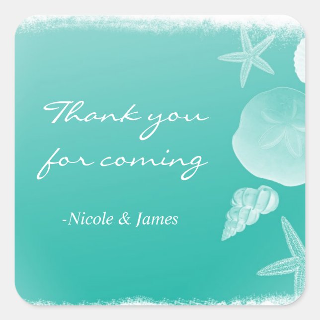 Sea foam Green Beach Seashells Wedding sticker (Front)