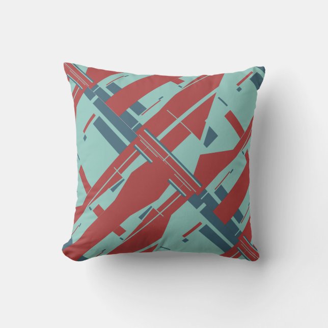 Sea-foam Green Dark Red Diagonal Abstract Design Cushion (Front)