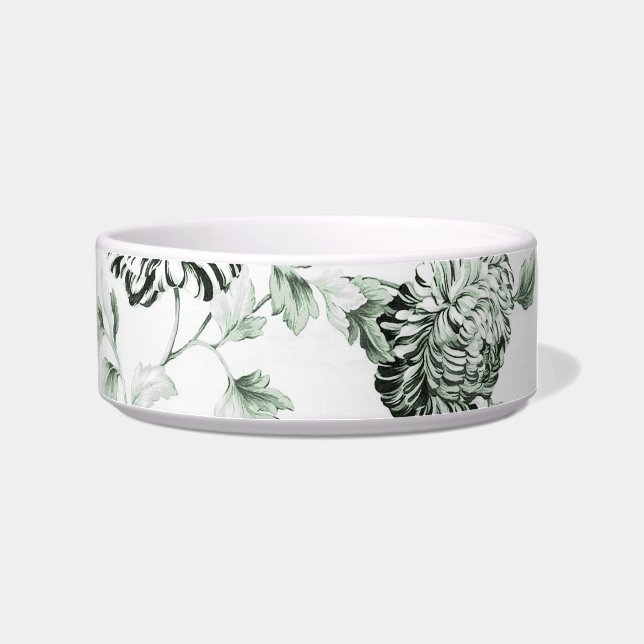 Sea Foam Green Floral Toile Customise Pet Name Bowl (Right)