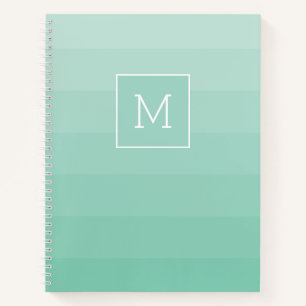 Sea Foam Green Horizontal Stripes Monogram Initial Notebook