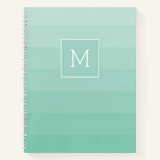 Sea Foam Green Horizontal Stripes Monogram Initial Notebook