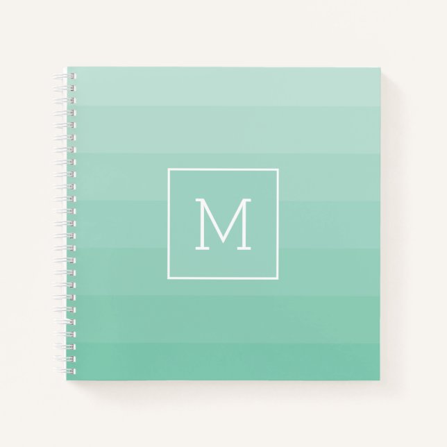 Sea Foam Green Horizontal Stripes Monogram Initial Notebook (Front)