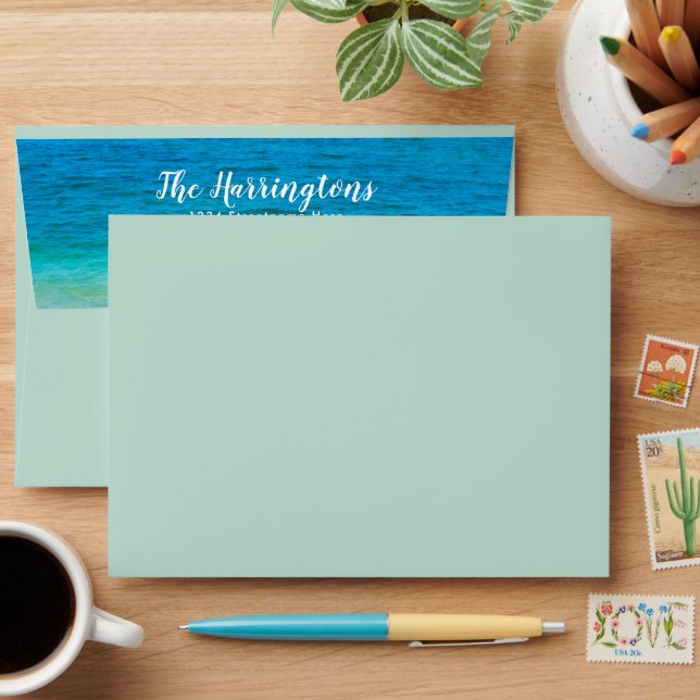 Sea Foam Green Sea Water Text Decorated Envelope (Desk)