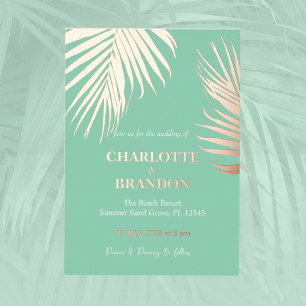 Sea Foam Green Tropical Palm Leaf Wedding Gold