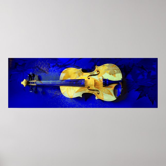Sea Foam Green Violin Sapphire Blue Maple Leaves Poster (Front)