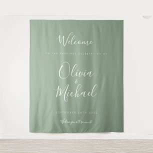 Sea Foam Green Wedding Welcome Backdrop Tapestry