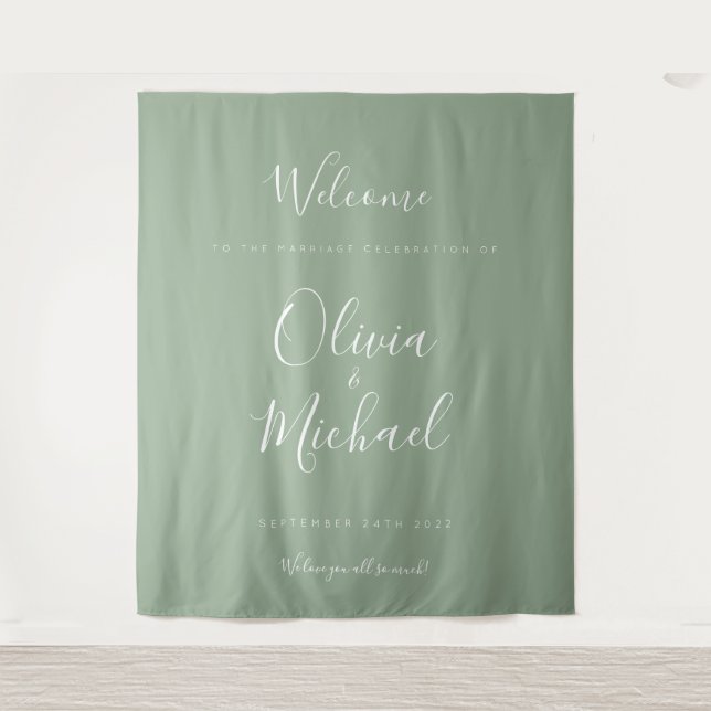 Sea Foam Green Wedding Welcome Backdrop Tapestry (Front)
