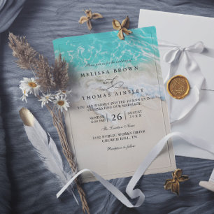 Sea Foam Heart Beach Elegant Modern Wedding Invitation