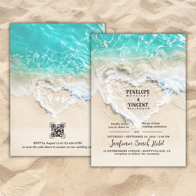Sea Foam Heart Beach Wedding Invitation (Creator Uploaded)