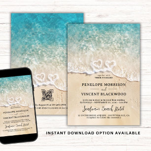 Sea Foam Hearts Beach Wedding Invitation