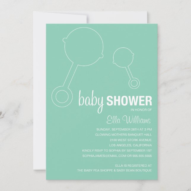 SEA FOAM RETRO RATTLES  | BABY SHOWER INVITATION (Front)