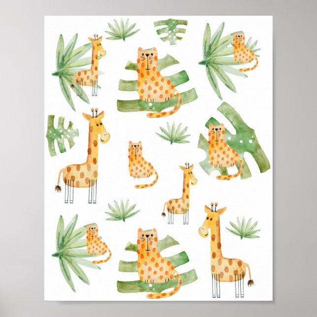Sea Foam Sage Boy | Jungle Safari Animals Nursery Poster (Front)