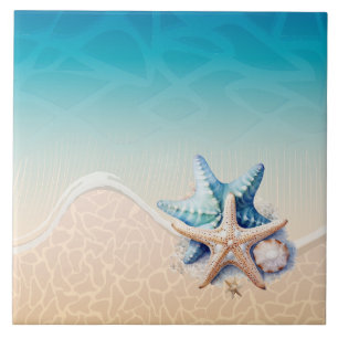 Sea Foam Starfish Coastal Beach Decor Ceramic Tile