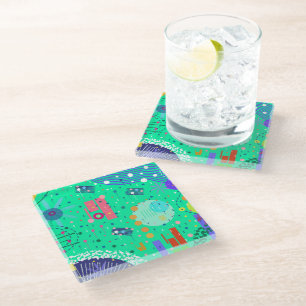 Sea Foam Summer: Abstract Art Glass Coaster