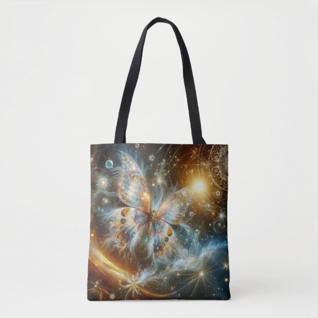 Sea Foam Vibrant Celestial Butterfly Tote Bag (Front)