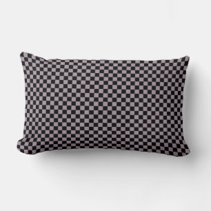 Sea Fog Purple and Black Chequerboard Squares Lumbar Cushion