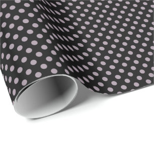 Sea Fog Purple Polka Dots on Black Wrapping Paper