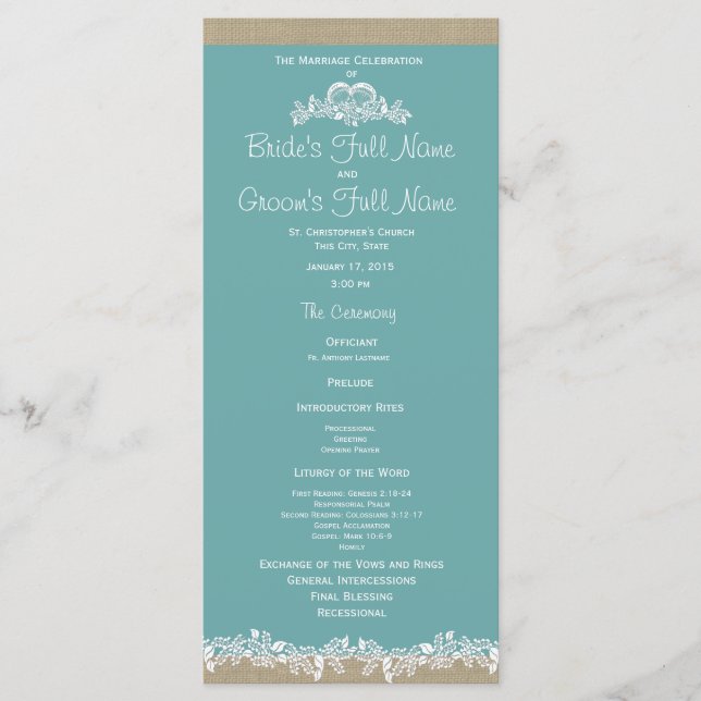 Sea Garland Aqua Wedding Program (Front)