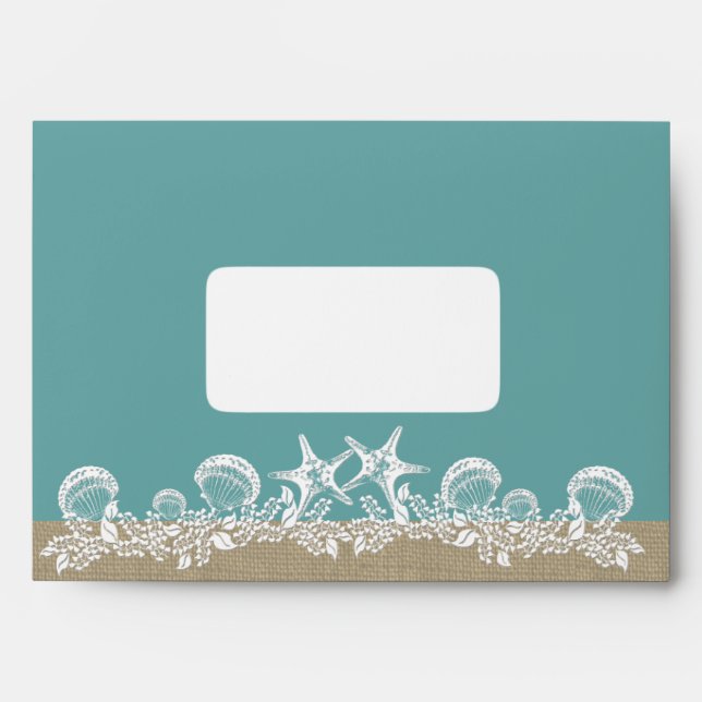 Sea Garland Starfish Beach Wedding Teal Envelopes (Front)