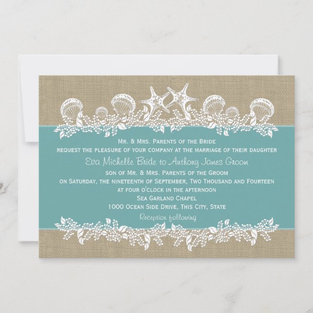 Sea Garland Teal Wedding Invitation (Front)