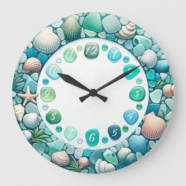 Sea Glass and Shells Large Clock (Front)