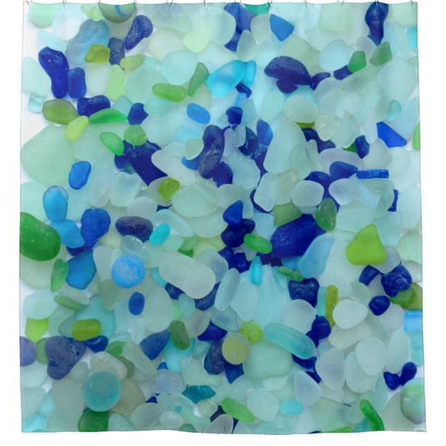 Sea glass, beach, cobalt blue, aqua, green shower curtain (Front)