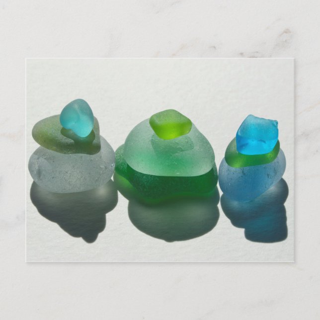 Sea glass, beach glass, blue, green, post card (Front)