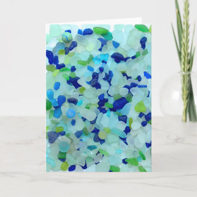 Sea glass, beach glass blues photo greeting card | Zazzle