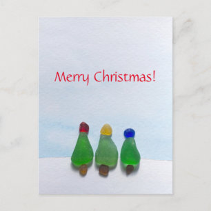 Sea glass, beach glass Christmas post card