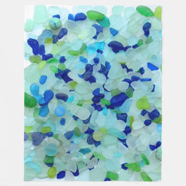 Sea glass, beach glass cobalt blue aqua green fleece blanket (Front)