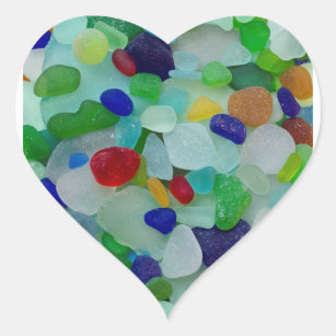 Sea glass, beach glass, heart stickers
