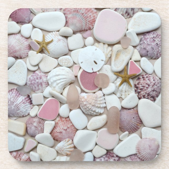 Sea glass, beach glass pink pottery photo coasters (Front)