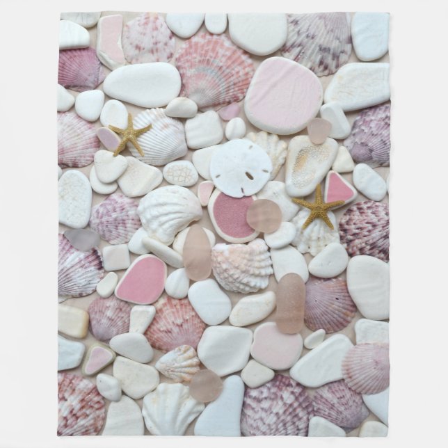 Sea glass, beach glass pottery pink shell pastel fleece blanket (Front)