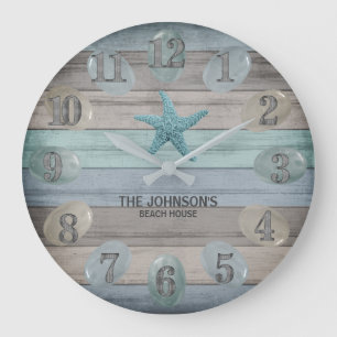 Sea Glass Beach Nautical Driftwood Large Clock