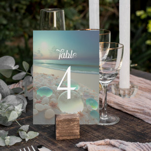 Sea Glass Beach Wedding Table Number Sign