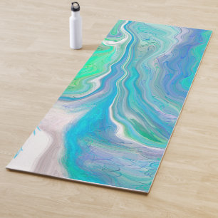 Sea Glass Blue and Green Marble Fluid Art  Yoga Mat