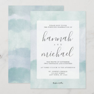 Sea Glass Blue Green Watercolor Modern Wedding Invitation