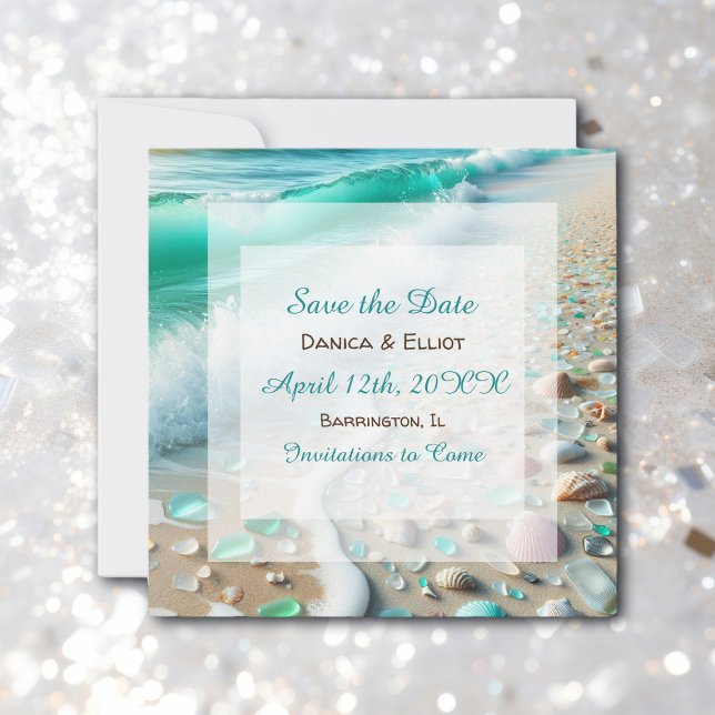 Sea Glass Coastal Photo Wedding Save The Date (Creator Uploaded)