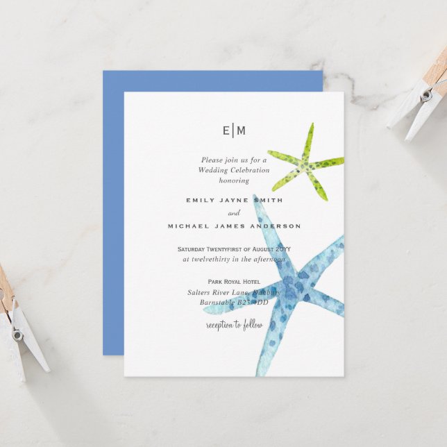 Sea Glass Colour Beach Ocean Life Wedding (Front/Back In Situ)