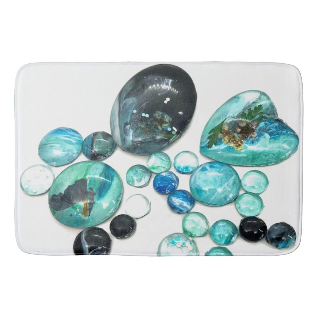 Sea glass colours flowers and bling  bath mat (Front)