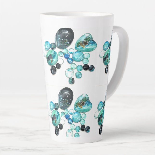Sea glass colours flowers and bling  latte mug (Right Angle)